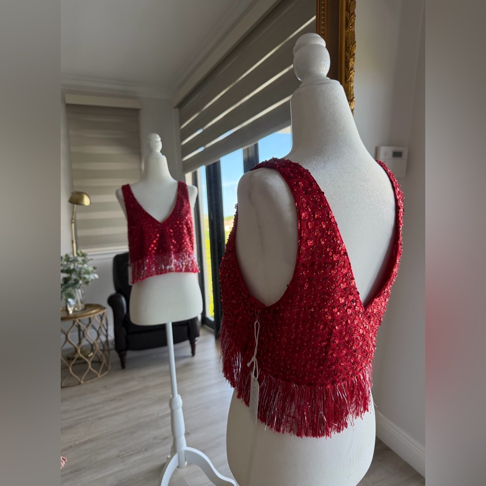 Saylor Red Sequin Embellished Glam Top